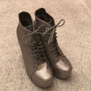 Glaze Silver Glitter Fashion Heeled Boots